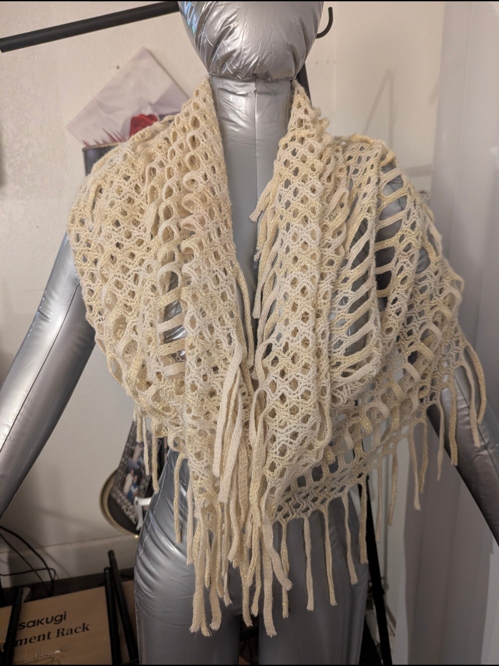 Light Gold Crochet Fringe Shawl Scarf- Do Everything in Love